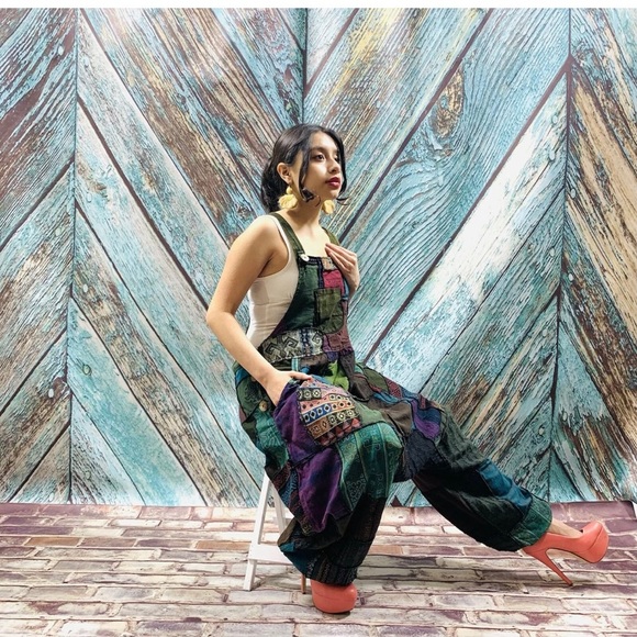 Handmade Baggy Hippy Patchwork Overall Jumpsuit - Picture 6 of 6